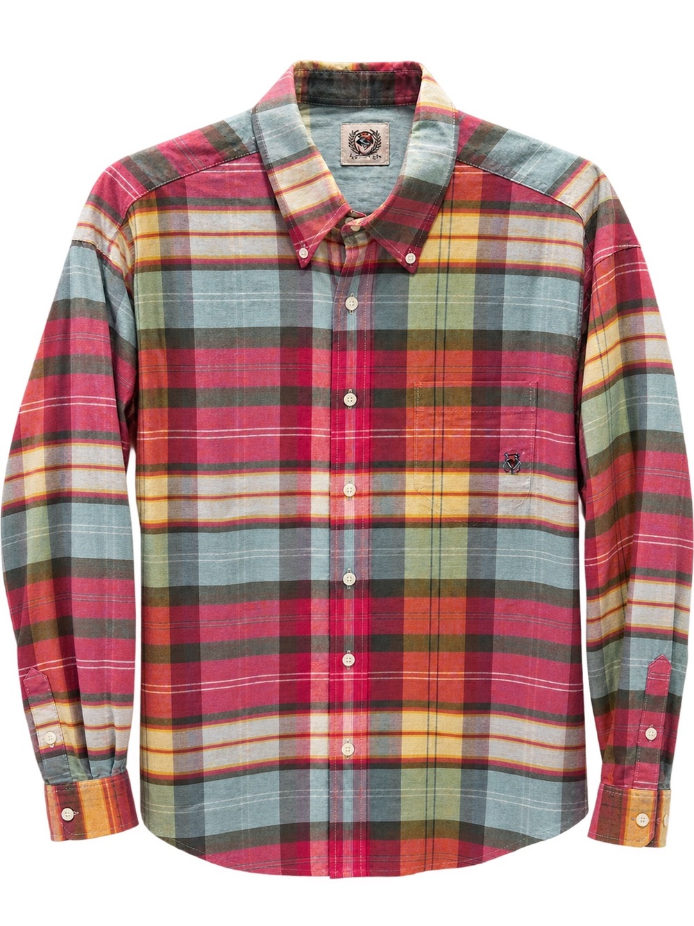 Cinch Multicolor Plaid Button-Down Shirt — Red, Blue, Green, Yellow XL